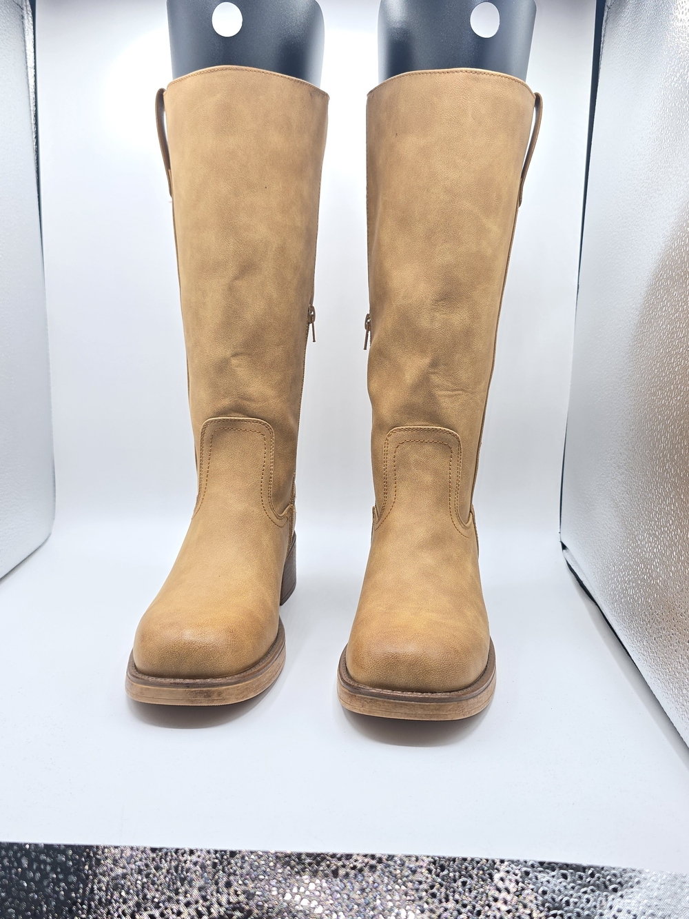 NWOT New York & Company Size 11 Knee Faux Leather Boots Tan Western BOHO Cowgirl